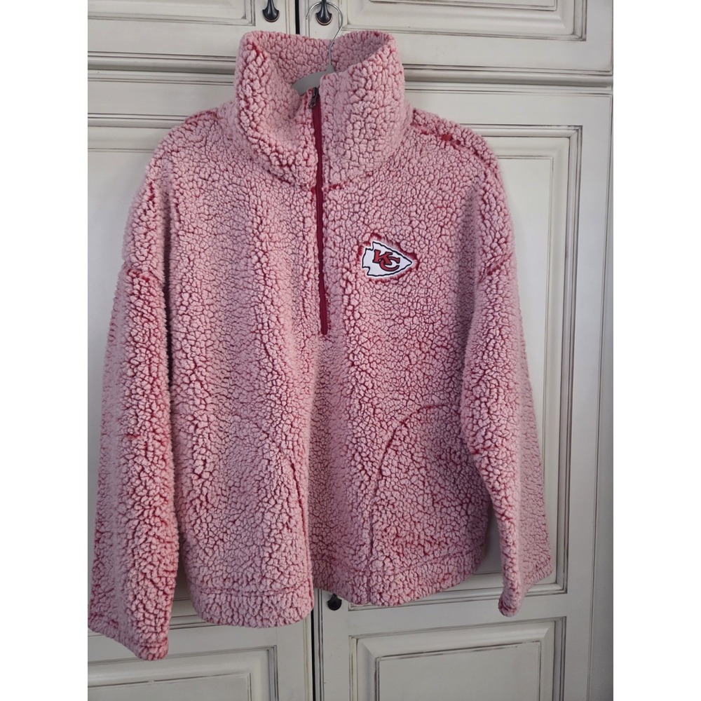 Kansas City Chiefs Sherpa Quarter Zip Pullover Women's‎ Large Red NFL Soft Cozy